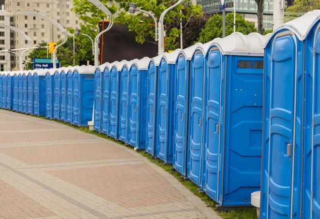 Seasonal porta potty units set up at a Oakland, California venue