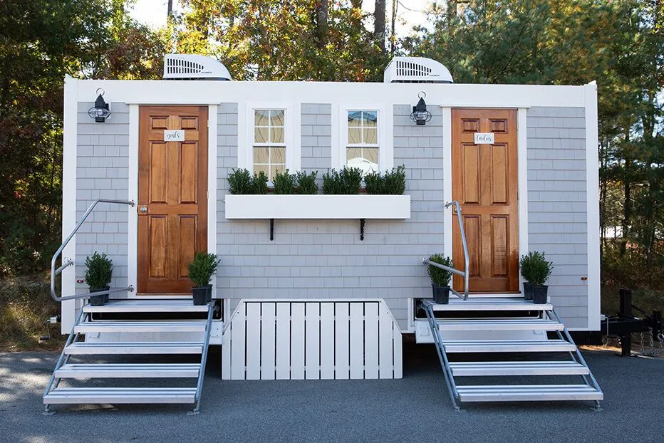 Wedding restroom units discretely staged at a venue in Oakland, California